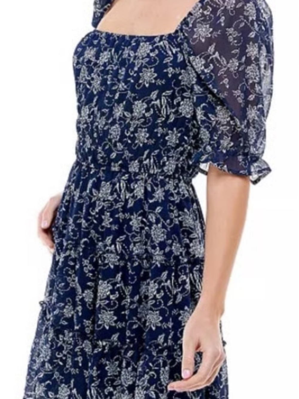 Francesca's Collections: Navy Floral Puff Sleeve Size M